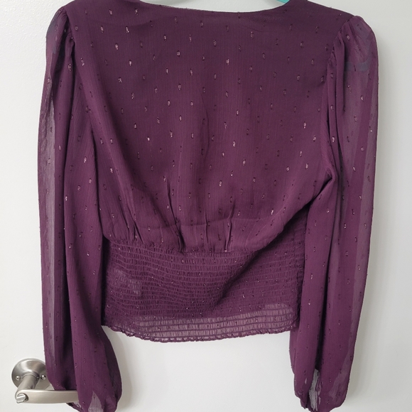 Express women's plum chiffon blouse with smocked elastic waistline size medium - Picture 9 of 10